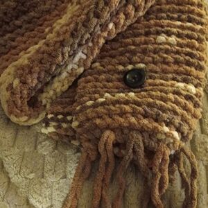 Homemade Cozy Brown Knit Scarf with Hat